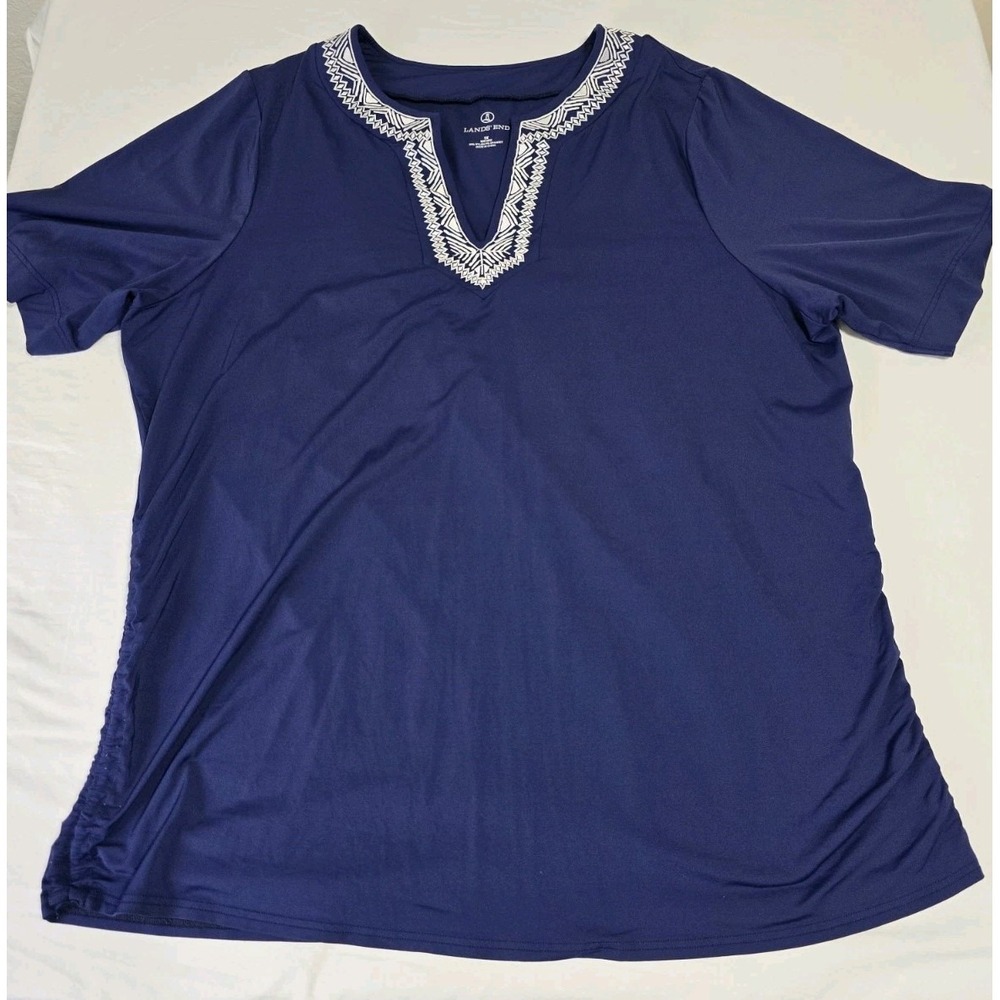Land's End Women's Size 1X (16W-18W) Blouse Navy Blue/White
